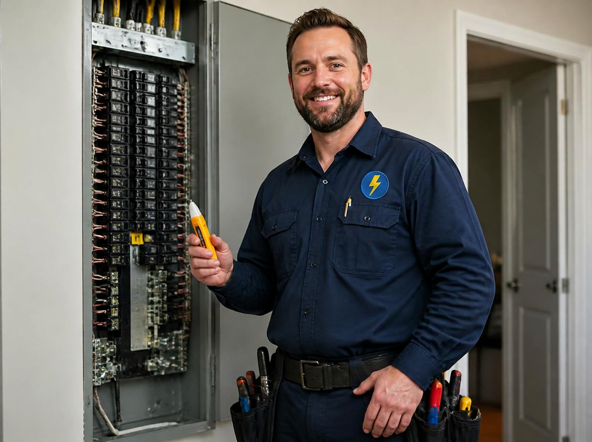 Licensed electrician working on a residential panel